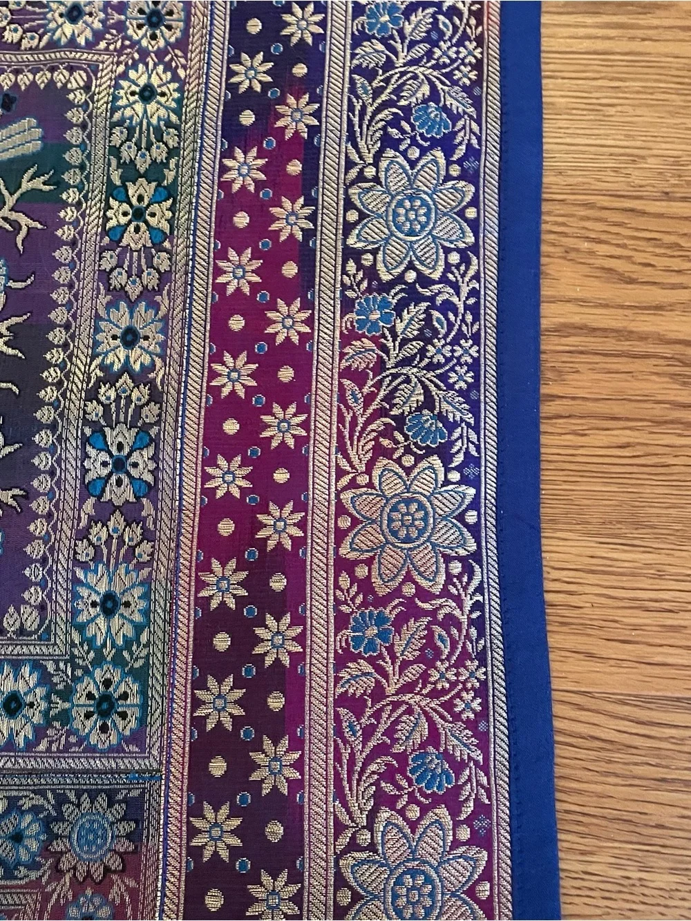 Indian Silk Brocade Table Runner 76x18 Mandalas Elephants Birds